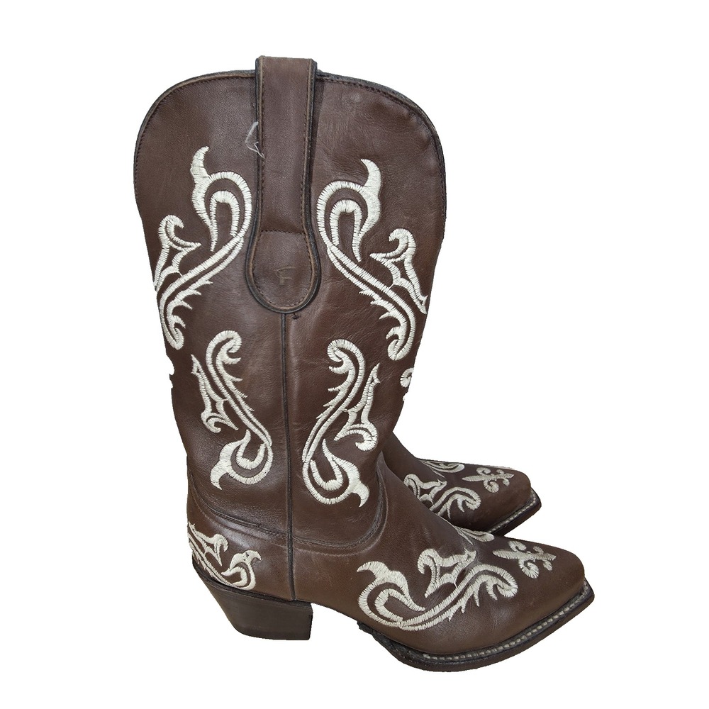 Ferrini Cowboy Boots Women 7.5 Brown Leather Western Roper Botas Pull On